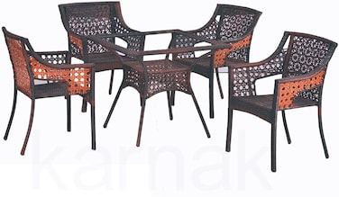 Galaxy Design 5-Pieces Patio Rattan Dinning Set Table with Wicker Glass Top Modern Coffee Table Waterproof Set Chairs for Home, Garden &amp; Lawn, Outdoor Indoor, Beach, Kitchen, Dining Room, Office KRT20