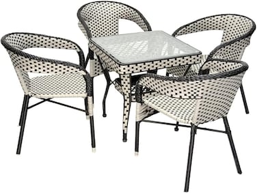 Galaxy Design Outdoor Dining Chairs And Round Table Set White Color Coffee Table