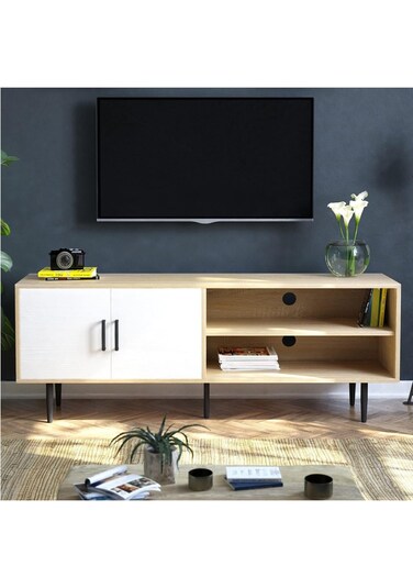 Galaxy Desing Modern TV Cabinet, Entertainment Stand, Media Console with a Natural Wood Finish &amp; Storage Doors for Living Room or Media Room