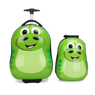 Peekaboo 2PC Kids Luggage Set - Children Suitcase Backpack School Travel Trolley ABS, Best Gift - Hippo