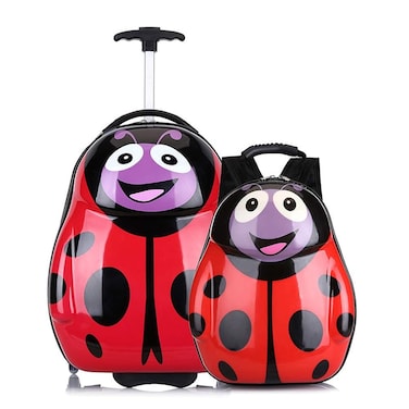 Peekaboo 2PC Kids Luggage Set - Children Suitcase Backpack School Travel Trolley ABS, Best Gift - RedBug