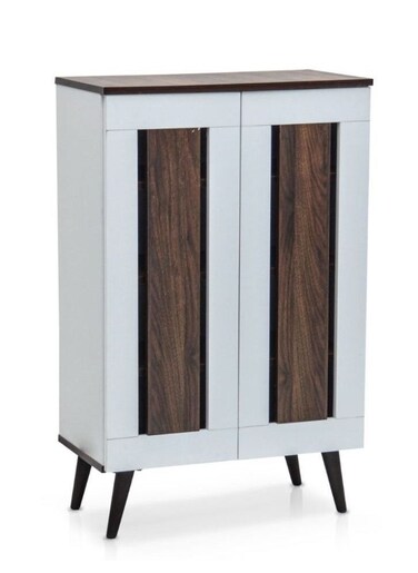 GALAXY DESIGN Wooden 2 Door Shoe Rack, Free Standing Entryway Shoe Organizer, Multi-Function Storage Tower Shelf, Storages Box, Shoe Cabinet for Home, Living Room Color (White-Brown)