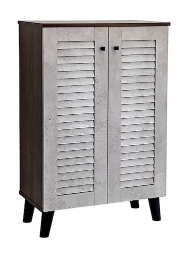 GALAXY DESIGN Wooden Shoe Cabinet with 2 Doors, 4-Tier Storage Shoe Organizer, Malaysian Design, Shoe Rack for Hallway and Living Room, Grey Brown