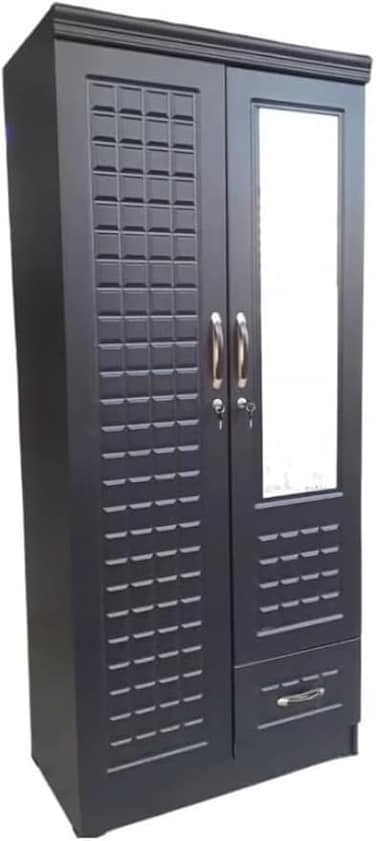 Galaxy Design 2  Door Wooden Wardrobe Cabinet Cupboard With Mirror and Drawer Lock Keys Size 190x51x53 Cm (Without Assembly, White)