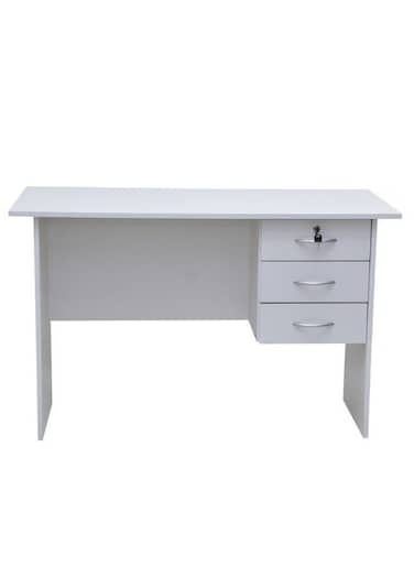 Galaxy Design Wooden Office Desk Table for Home or Office Use with 3 Drawers With 1 Lockable And Stainless Steel Handles Color White 117cm