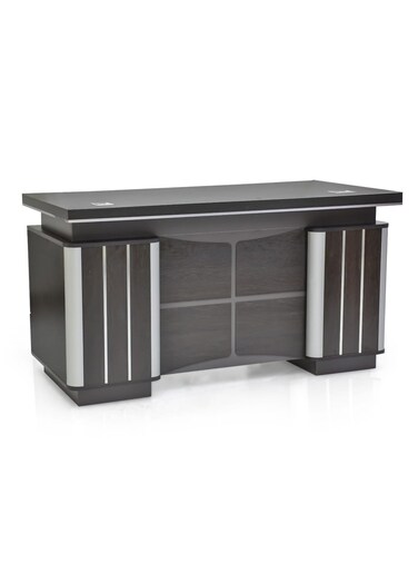 Galaxy Design Modern Executive Wooden Office Desk with Locker Drawer &amp; Cable Hole Cover Grommet For Office &amp; Home Color Wenge Grey &amp; Silver 140Cm