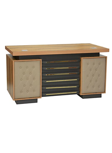 Galaxy Design Wooden Executive Office Desk with Drawers, Modern Home Office Melamine L-Shaped Desk Corner Computer Workstation Table Color W5 &amp; Beige Model 741-26 Size 140Cm