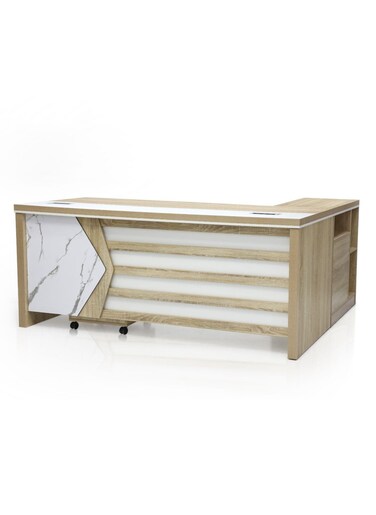 Galaxy Design Modern Wooden Executive Office Desk with Key Locker Door and Drawer - Beech Marble, 180 cm Length