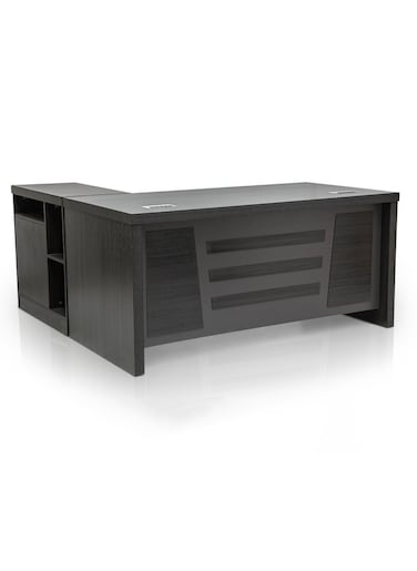 Galaxy Design Modern Wooden L-Shaped Executive Desk with Locker, Drawer, and Door Walnut Grey160 Cm