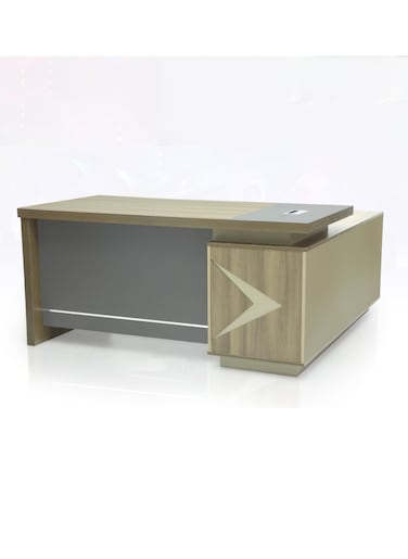 Galaxy Design Modern Wooden Executive Office Desk with Locker Drawer &amp; Cable Hole Cover Grommet Color Grey Walnut Khaki 140Cm