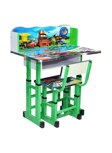 Galaxy Design Kids Study Table Educational Wood Desk Chair Set Adjustable for Home &amp; School (Random Print)