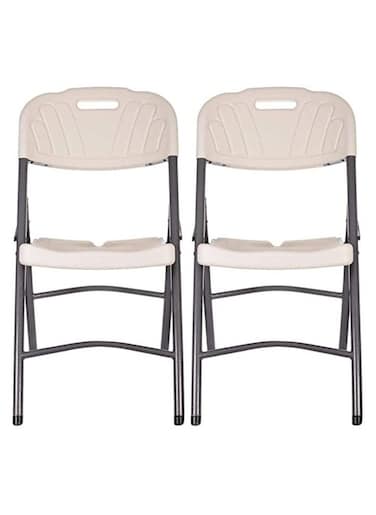 Galaxy Design 2-Pieces Folding Plastic Chair, Metal Strong Legs, Chair for Makeup, Dining, Meeting Room, Office, Home, Study, Gaming, Out Door White &amp; Blac