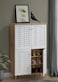 GALAXY DESIGN Plank Bei 4-Door Engineered Wood Shoe Rack with Wooden Legs (Walnut and White, Matte Finish)