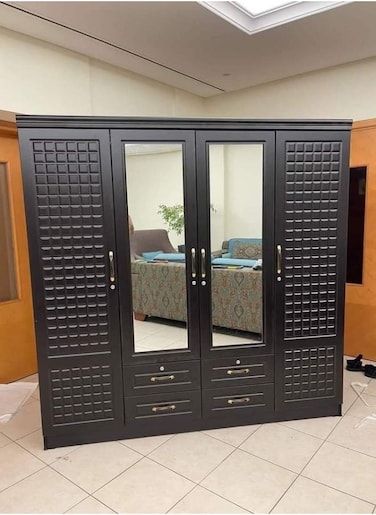 GALAXY DESIGN 4 Door Wooden Wardrobe Cabinet Cupboard Engineered Wood Perfect Modern Stylish Heavy Duty Color Wenge