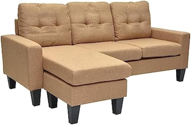 Galaxy Design  L-Shape Technology Cloth Blend Sofa PU Light Brown Convertible Design Easy to Assemble
