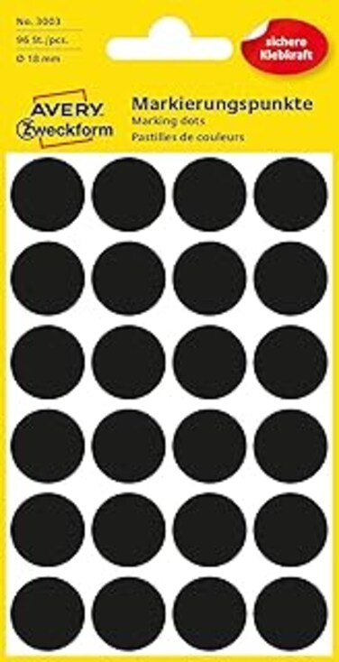Avery Zweckform 3003 Adhesive Labels Diameter 18 mm Set of 96, Black