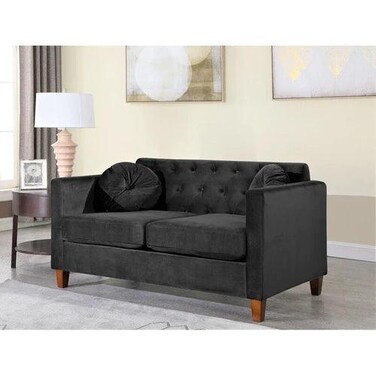 Galaxy Design Velvet Square Arm Loveseat 2 Seater Sofa Black

