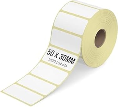 1000 Direct Thermal Barcode Label Sticker, 5cmx3cm Sticky Labels, 50mmX30mm, Pack of 1, 1000 Labels