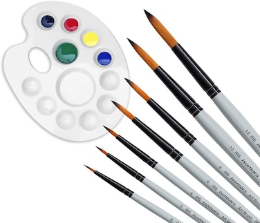 Isomars Drawing Brush Set for Painting Round Set of 7 with Colour Palette- White