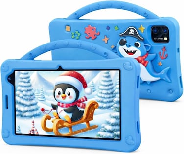 Telzeal P701 Tablet 7 Inch HD (6GB RAM + 256GB), Android 13, 3000mAh Battery, 2MP+5MP Dual Camera, Single SIM, Shockproof Protective Case, Blue.
