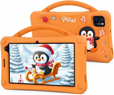 Telzeal P701 Tablet 7 Inch HD (6GB RAM + 256GB), Android 13, 3000mAh Battery, 2MP+5MP Dual Camera, Single SIM, Shockproof Protective Case, Orange.