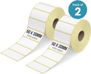 2000 Direct Thermal Barcode Label Sticker, 5cmx3cm Sticky Labels, 50mmX30mm, Pack of 2, 2000 Labels