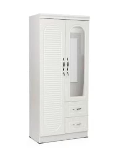Galaxy Design 2 Door Wooden Wardrobe Cabinet Cupboard Engineered Wood Modern Stylish Heavy Duty With Mirror Color White