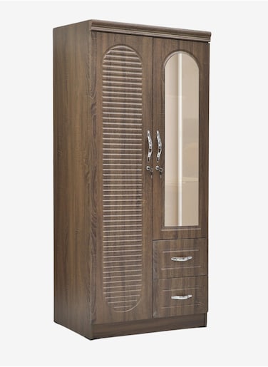 Galaxy Design 2 Door Wooden Wardrobe Cabinet Cupboard Engineered Wood Modern Stylish Heavy Duty With Mirror Color Oak