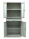 Galaxy Design Modern 4 Doors Upper Glass,Two Lockable Center Drawers and Two Lower Doors Steel wardrobe, Cabinet For Living Room, Kitchen,Office, and School Color Grey FC-20