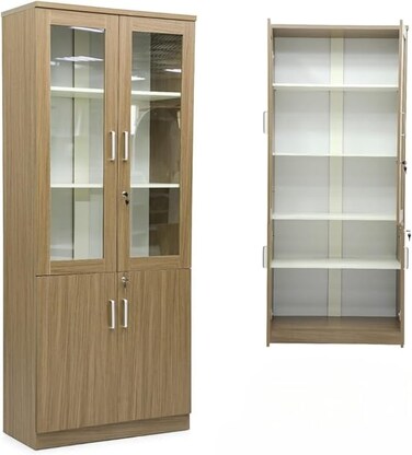 Galaxy Design 2 door glass Book Shelf Wooden Bookcase File Rack Storage for Home, Office, School, Library, Study Room, Living Room, Bedroom,Standing Cabinet Home