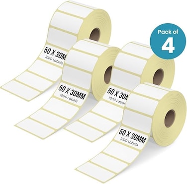4000 Direct Thermal Barcode Label Sticker, 5cmx3cm Sticky Labels, 50mmX30mm, Pack of 4, Total 4000 Labels