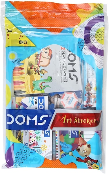 DOMS Art Strokes- (Drawing Book 1N, Graphite Pencil Pack:1N, Eraser 1 Pc, Color Pencil Pack :1N, Plastic Crayons Pack : 1N, Oil Pastel Pack :1N, Wax Crayons 12 Shades :1N, Sharpener :1Pc)