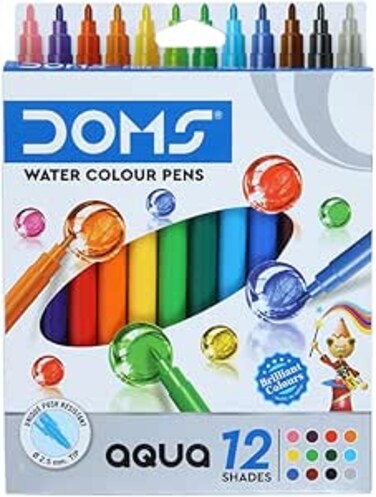Doms Aqua 12 Shades Watercolour Sketch Pen Set   Unique Push Resistant Tip With Bright &amp; Intense Colors   Non-Toxic &amp; Safe For Kids   Colourful Sketching, Doodling &amp; Mandala Art   Pack of 5