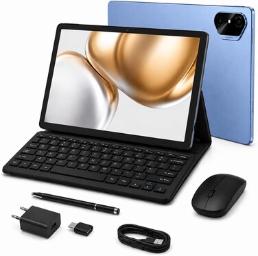 Modio M42 Tablet 10.1" IPS HD, 8GB RAM 512GB Storage, Android 13, 10000mAh, Dual SIM WiFi, 13MP Camera, Keyboard Mouse Pen Bundle Blue