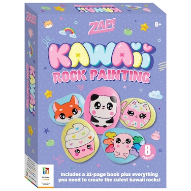 Hinkler Zap! Kawaii Rock Painting Kit - DIY Rock Art Set includes 5 river rocks, 6 paint colours, paintbrush, black fineliner and a 32-page book,