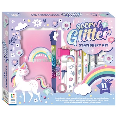 Hinkler Secret Glitter Stationery Kit - DIY Glitter Stationery Set includes lockable journal, glitter unicorn pen,