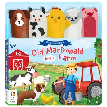 Hinkler Old MacDonald Had a Farm Finger Puppet Book includes 10 spreads featuring cute illustrations and 5 felt finger puppets, Fun Nursery Rhyme Book for Kids, Educational Storytelling