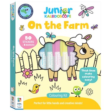 Hinkler Jr Kaleidoscope Colouring Kit &ndash; On the Farm Edition, Includes 64-page colouring book with 5 pastel markers and 50 fun stickers,