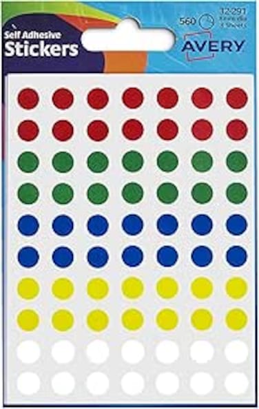 Avery 32-291 Packet of Dot Stickers (8 mm Dia, 560 Labels) - Assorted Colours