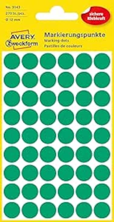 Avery Zweckform 3143 Marking Points (Labels, Diameter 12 mm, 270 pieces) Green
