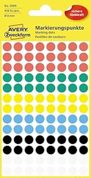 Avery Zweckform Self-Adhesive Marking Dots, Diameter: 8 mm Single &Oslash; 8 mm Colourful
