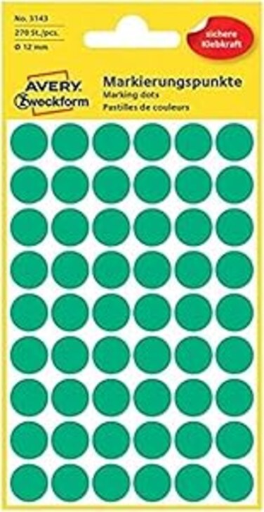 Avery Zweckform 3143 Color coding dot permanent stickers &Oslash; 12 mm, Set of 270,Green