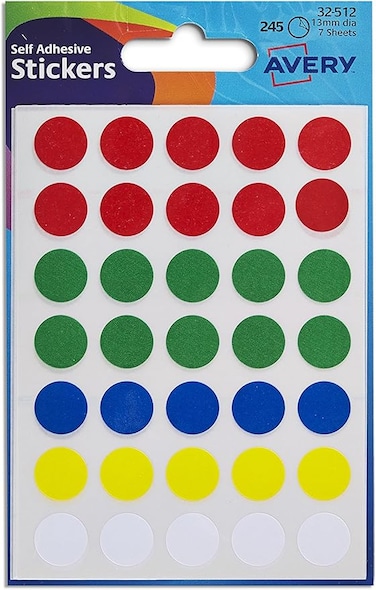 Avery 32-512 Dot Stickers (13 mm Diameter, 245 Stickers) - Assorted Colours