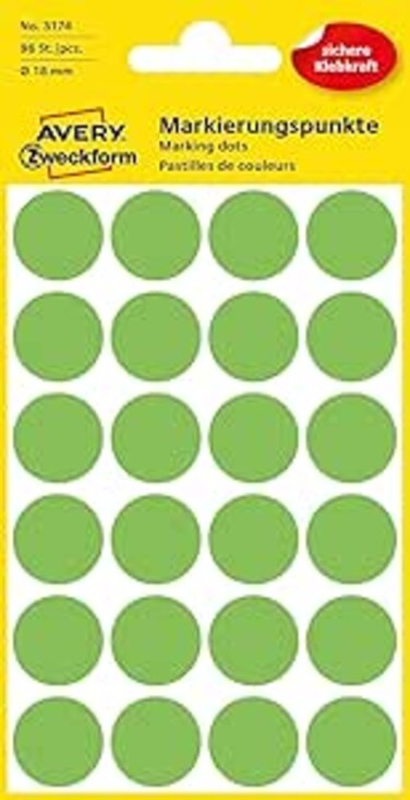 Avery Zweckform 3174 Coding Dots (96 Pieces Diameter 18 mm 4 Sheets Light Green