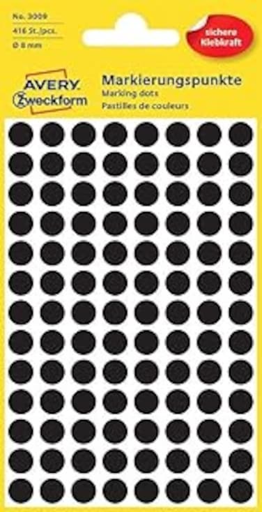 Avery Zweckform 3009 Color coding dot permanent stickers &Oslash; 8 mm, Set of 416, Black