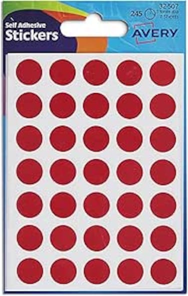 Avery 32-507 Dot Stickers (13 mm Diameter, 245 Stickers) - Red