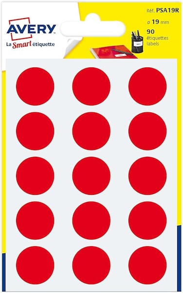 Avery 10 Packs of 90 Adhesive Dots 19 mm Red