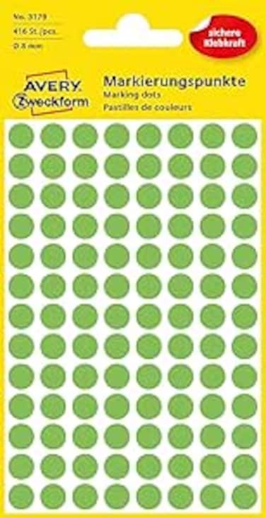 Avery Zweckform Self-Adhesive Marking Dots, Diameter: 8 mm Single 4 Blatt, 416 Etiketten Fluorescent Green