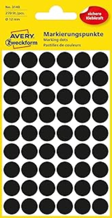 Avery Zweckform Colour Coding Dots &oslash;12mm 270 Labels Black