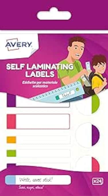 Avery Self Laminating Labels, waterproof name labels, lunchbox labels, water bottle labels, school labels, 86 x 17 mm, 24 Labels Per Pack, Neon Colours